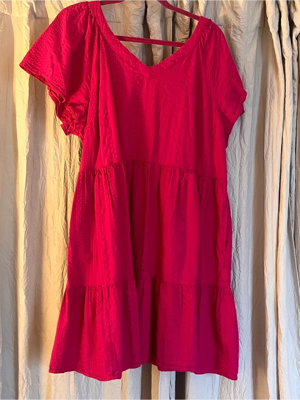 Sonoma Bright Pink Tiered V-Neck Dress for Kids